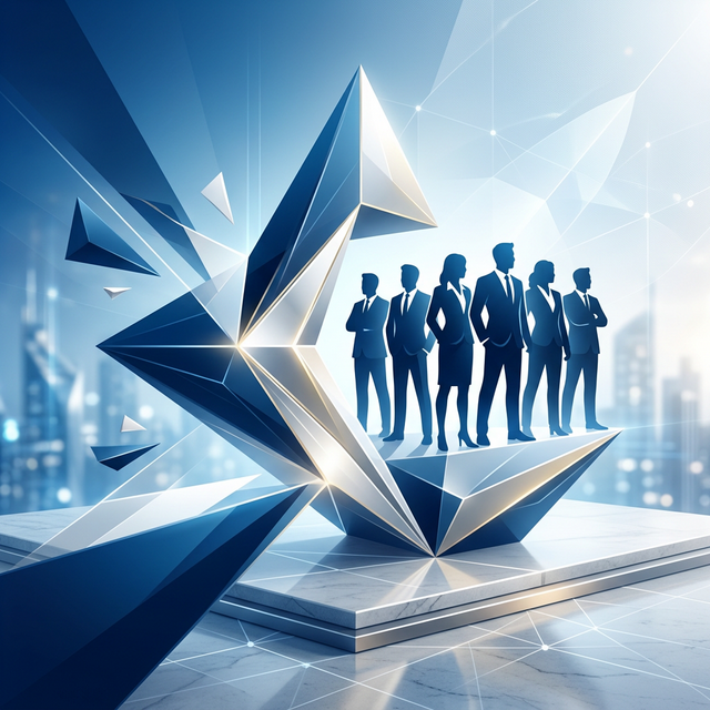Abstract 3D rendering of unified business executives representing leadership alignment